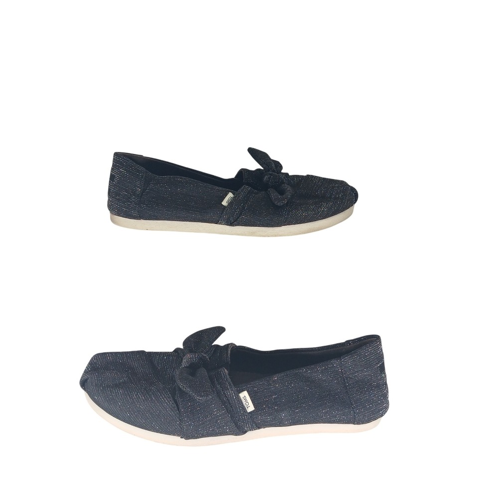 TOMS Alpargata Bow Flats 7 Black Metallic Shimmer Balletcore Sparkle Slip On